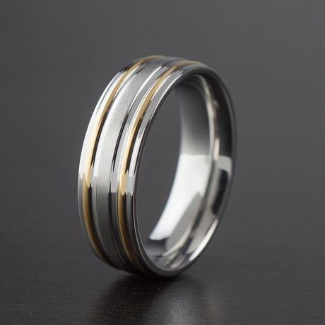 Two-Tone Stainless Steel Grooved Ring (Size 7)