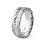 Stainless Steel Diamond-Cut Design Center Band Ring (Size 8)