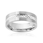 Stainless Steel Diamond-Cut Design Center Band Ring (Size 8)