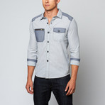 Lee Button-Up Shirt // White + Gray Stripe (M)