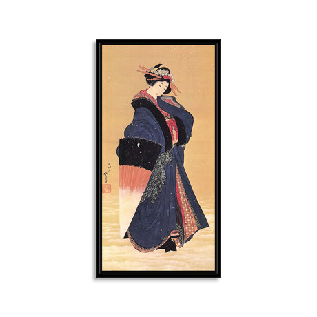 Beautiful Woman Who Has An Umbrella In Falling Snow (Black Frame: 11"W x 19"H x 2"D)