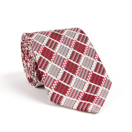 Macro Check Neat Classic Silk Tie  // Maroon