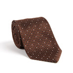 Beaded White Dot Zig Zag Silk Tie // Brown