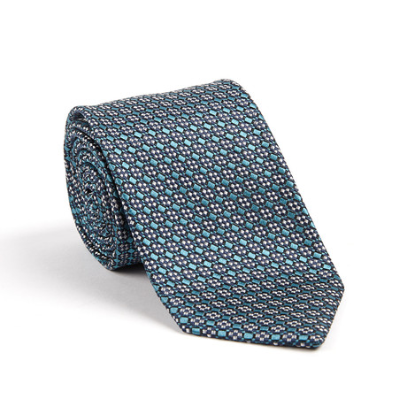 Cross Neat Pattern Silk Tie// Teal