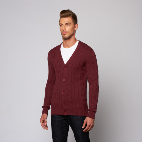 Dawson Cable Knit Cardigan // Burgundy (XS)