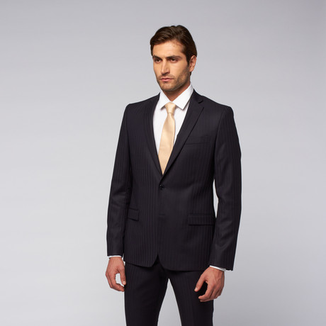 Versace Collection // Wool Two-Piece Suit // Navy Wide Stripe (US: 48R)