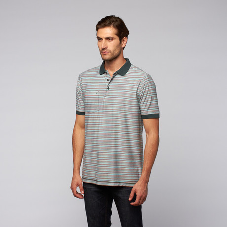 Multi-Color Short-Sleeve Stripe Knit Shirt // Cypress (S)