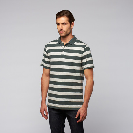 Short-Sleeve Slub Jersey Stripe Knit Golf Shirt // Cypress (S)