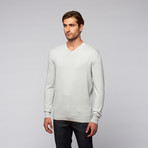 Cotton + Cashmere V-Neck Golf Sweater // Heather Chalk (M)