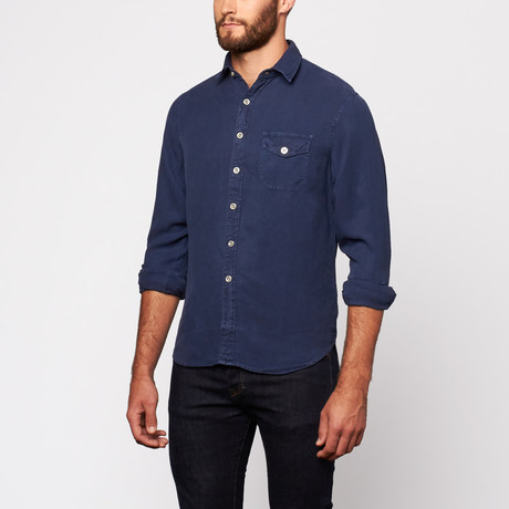 Gramercy Foundry // Birds Eye Button Up Shirt // Indigo (S)