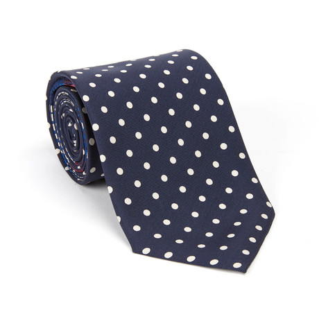 Versace Collection Silk Tie // Navy + White Polka Dot