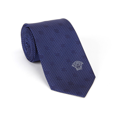 Versace Collection Silk Tie // Navy + Blue Squares