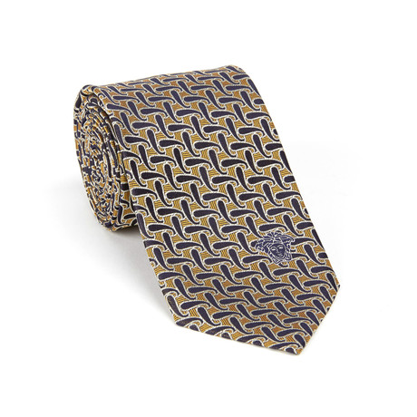 Versace Collection Silk Tie // Gold + Navy Tadpole