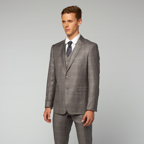 3-Piece Slim Cut Plaid Suit // Light Gray (US: 36R)