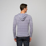 Striped Burnout Hoodie // Denim Blue + White (M)