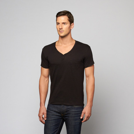 Slub Y-Neck Henley // Black (S)