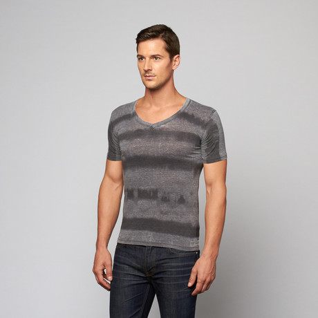 Fantasy Stripe Burnout V-Neck Tee // Dark Grey (S)