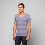 Fantasy Stripe Burnout V-Neck Tee // Denim Blue (S)