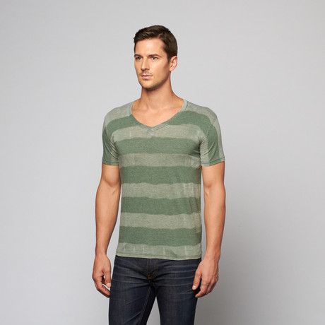 Fantasy Stripe Burnout V-Neck Tee // Green (S)