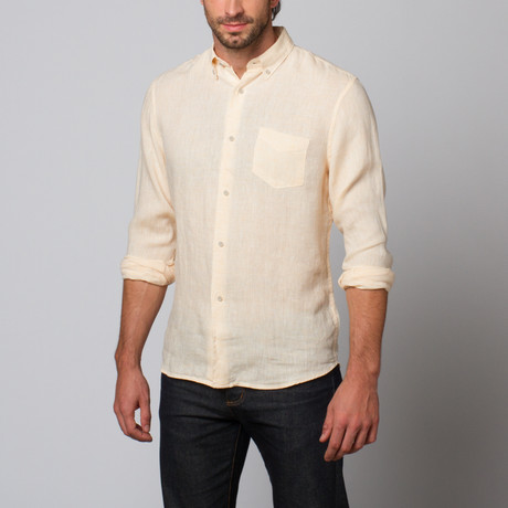 Slate & Stone // Charter Cotton Linen Shirt // Soft Yellow (L)