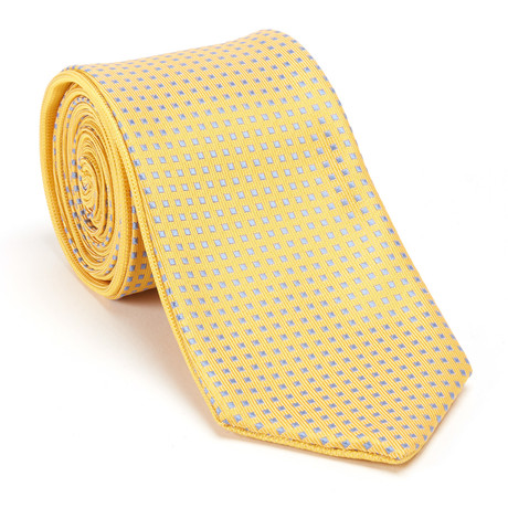 Reversible Micro Print Tie + Silver Tie Bar Set // Gold
