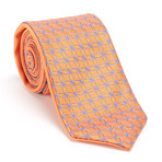 Reversible Printed Tie + Silver Tie Bar Set // Orange