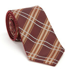 Reversible Plaid Tie + Silver Tie Bar Set // Beige + Burgundy