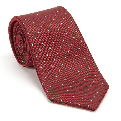 Micro Dot Tie + Silver Tie Bar Set // Maroon + Beige