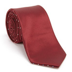 Micro Dot Tie + Silver Tie Bar Set // Maroon + Beige