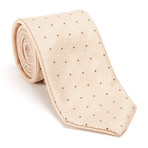 Reversible Micro Dot Tie + Silver Tie Bar Set // Beige + Brown