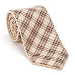 Reversible Plaid Tie + Silver Tie Bar Set // Beige