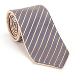 Reversible Striped Tie + Silver Tie Bar Set // Beige + Blue