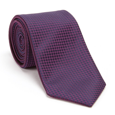 Reversible Printed Tie + Silver Tie Bar Set // Purple