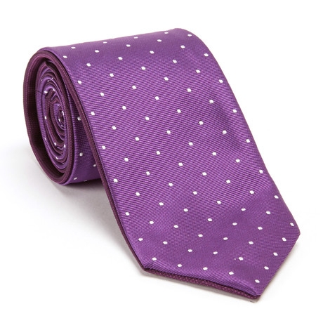 Reversible Dotted Tie + Silver Tie Bar Set // Purple + White