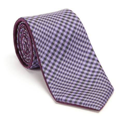 Reversible Checkered Tie + Silver Tie Bar Set // Purple