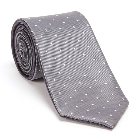 Reversible Micro Dot Tie + Silver Tie Bar Set // Charcoal + White