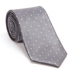 Reversible Micro Dot Tie + Silver Tie Bar Set // Charcoal + White