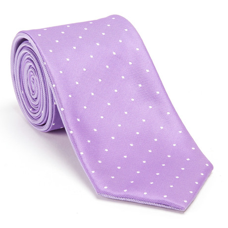 Reversible Micro Dot Tie + Silver Tie Bar Set // Lavender