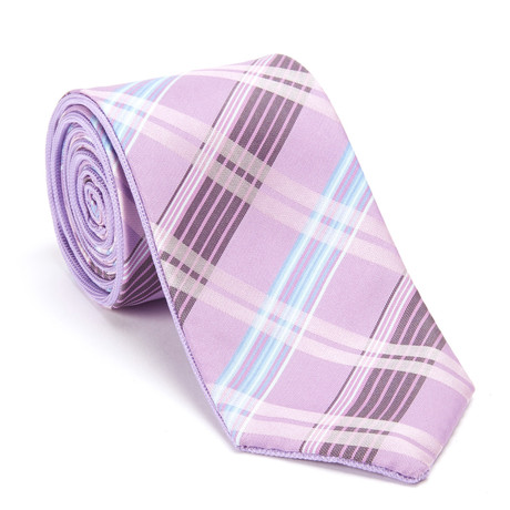 Reversible Plaid Tie + Silver Tie Bar Set // Lavender