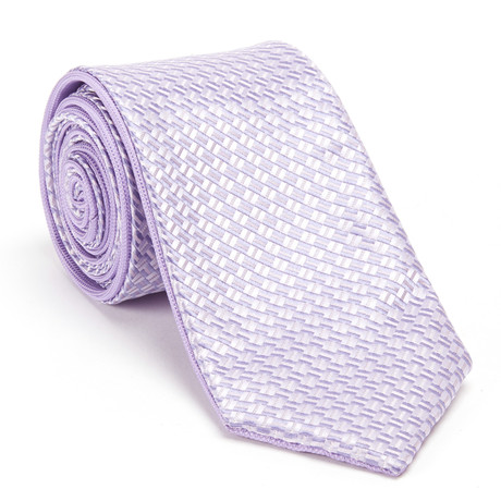 Reversible Printed Tie + Silver Tie Bar Set // Lavender