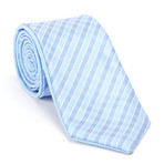 Reversible Checkered Tie + Silver Tie Bar Set // Light Blue