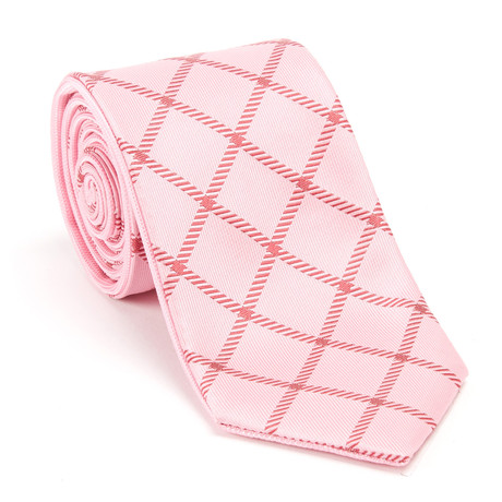 Reversible Checkered Tie + Silver Tie Bar Set // Pink