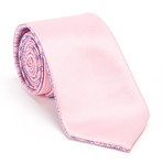 Reversible Printed Tie + Silver Tie Bar Set // Pink