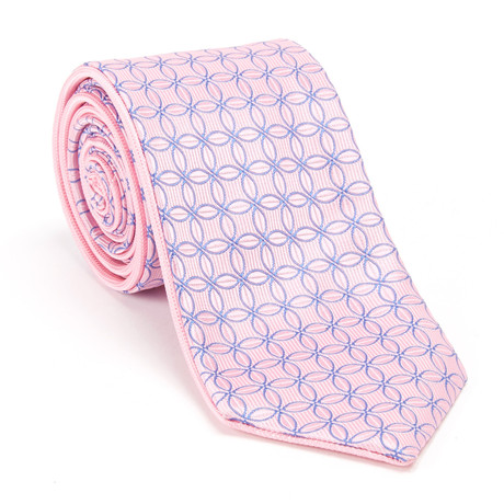 Reversible Printed Tie + Silver Tie Bar Set // Pink