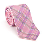 Plaid Tie + Silver Tie Bar Set // Pink