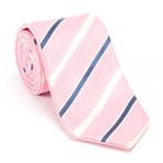 Striped Tie + Silver Tie Bar Set // Pink + White