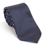 Reversible Striped Tie + Silver Tie Bar Set // Navy