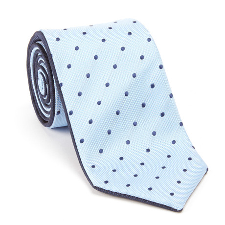 Reversible Dotted Tie + Silver Tie Bar Set // Navy + Light Blue