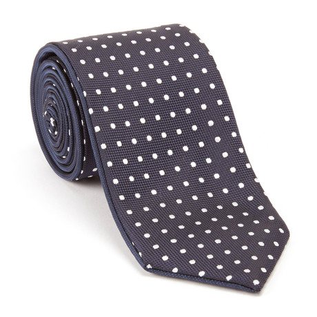 Reversible Dotted Tie + Silver Tie Bar Set // Navy + White