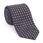 Reversible Dotted Tie + Silver Tie Bar Set // Navy + White